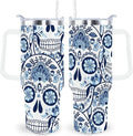 Goth Gifts Goth Tumbler Halloween Tumbler 40 Oz Sugar Skull Gifts Cup For Women Men Spooky Skeleton Travel Mug with Handle Lid and Straw