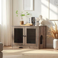 Cat Litter Box Enclosure with Convenient Litter Collector, Cat-Viewing Glass Doors, Wooden Cozy Pet House (Grey)