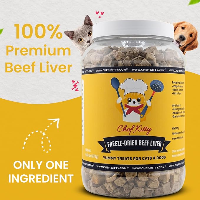 Freeze Dried Beef Liver Dog Treats | Healthy Kitten Treats, Single Ingredient, Raw | High Protein Cat & Dog Food Toppers, Grain-Free | Inspected & Tested in USA | 3.9 oz