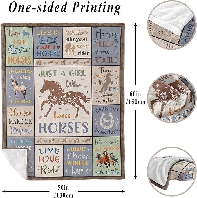XALAZY Horse Gifts for Girls Women, Horse Blanket for Girls 50" x 60", Christmas Birthday Gifts for Horse Lovers, Equestrian Present for Women Throw