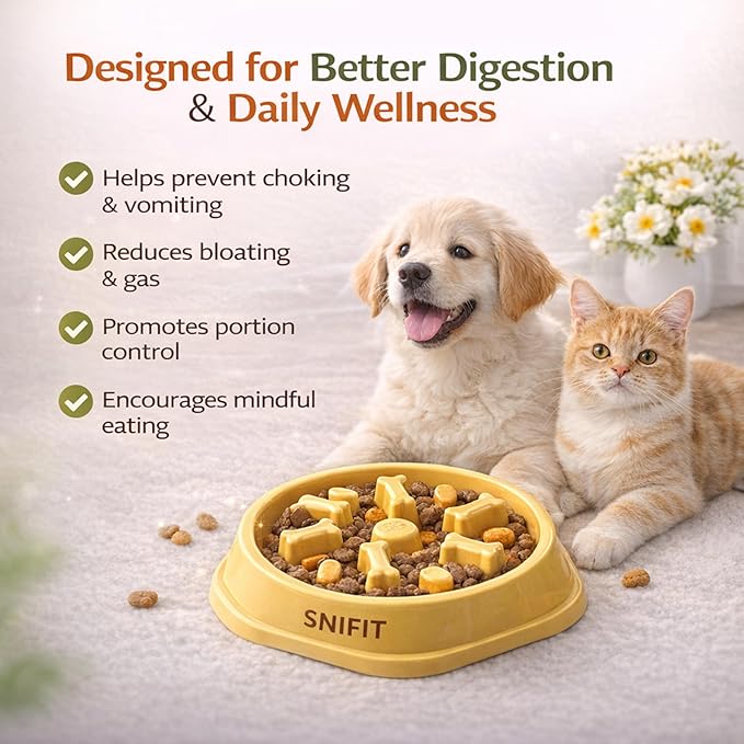 Slow Feeder Bowl for Small & Medium Cats & Dogs - Durable Slow Feeding Bowl with Non-Slip Base - Anti-Choking Puzzle Food Bowl for Dogs That Helps Mental Stimulation & Reduces Fast Eating-Pink