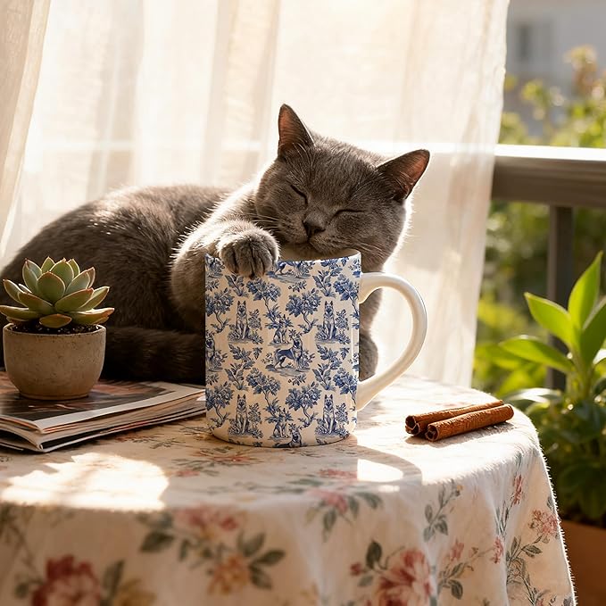 Chinoiserie German Shepherd Mug, German Shepherd Gifts Coffee Cup, Dog Lover Gifts for Women Men, Blue and White Toile Dog Ceramic Coffee Mug 11 oz