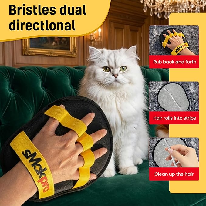 Pet Hair Removal Tool for Dogs & Cats (19" Long Brush + Gloves), Electrostatic Reusable Pet Hair Remover, Five Finger Magic Brush with Adjustable Handle for Couch, Carpet, Bedding, Clothes