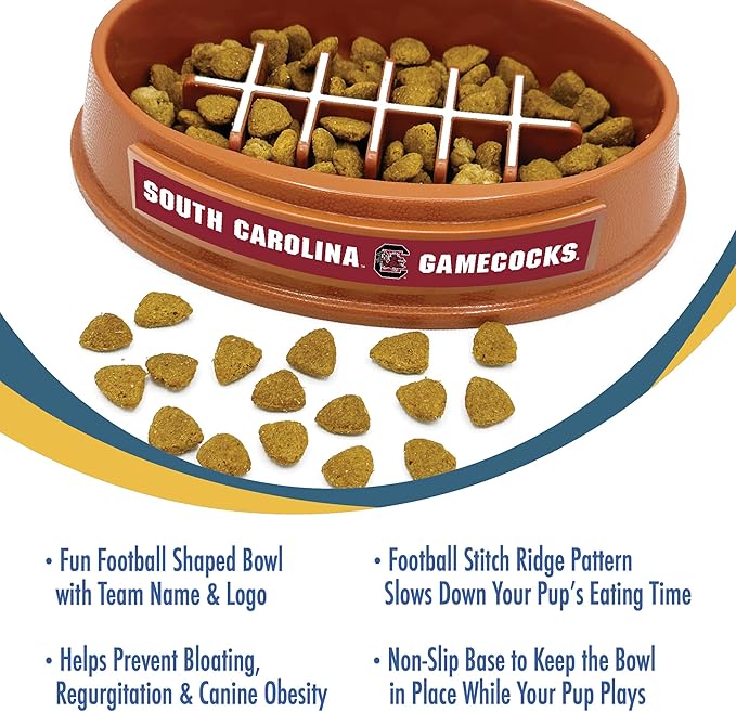 NCAA Super-Bowl - South Carolina Gamecocks Slow Feeder Dog Bowl. Football Design Slow Feeding Cat Bowl for Healthy Digestion. Non-Slip Pet Bowl for Large & Small Dogs & Cats