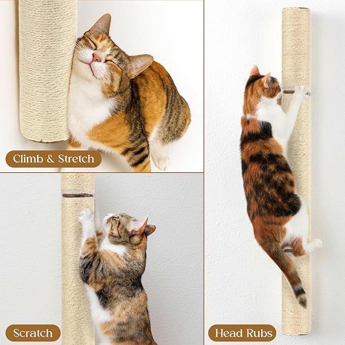 AceOrbit 2 Pcs 30" Wall Mounted Cat Scratching Post for Large Cats, Wall Mounted Sisal Scratching Post, Furniture for Indoor Cats Climb Stretch Play, Tall and Sturdy Cat Climbing Pole