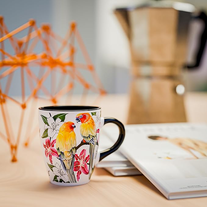 Color Changing Bird Coffee Mug 12oz – Heat Sensitive Ceramic Cup with Floral Reveal – Gifts for Bird Lovers, Unique Coffee Mugs for Women, Christmas Holiday Gift, Perfect for Coffee, Tea or Cocoa