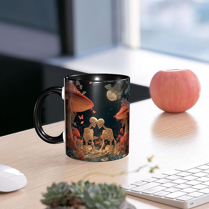 FyLybois Skull Coffee Mug Ceramic Coffee Cup with Handle Microwave Safe for Home or Office Gifts for Women and Men (Mushroom)