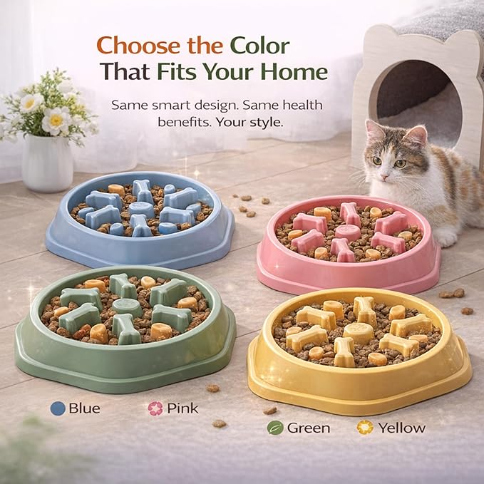 Slow Feeder Bowl for Small & Medium Cats & Dogs - Durable Slow Feeding Bowl with Non-Slip Base - Anti-Choking Puzzle Food Bowl for Dogs That Helps Mental Stimulation & Reduces Fast Eating-Blue
