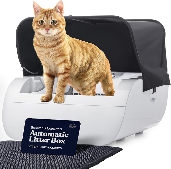 Self Cleaning Litter Box for Multiple Cats, Extra Large Open Top Smart Kitty Bathroom with App Control, Non Stick, Anti Leak, Easy to Clean (Cream White)