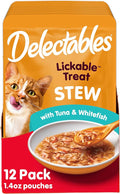 Delectables Lickable Treat Stew Wet Cat Treat with Real Tuna & Whitefish, Food Topper, Hydrating, Grain-Free, No Fillers, No By-Products, No Added Preservatives, 1.4oz Pouch, 12ct