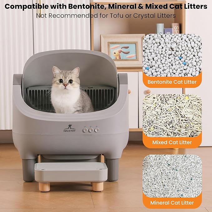 Upgraded Automatic cat Litter Box with self-Cleaning, Smart APP Control, Raised Step, Open and Spacious Design, Suitable for Multiple Cats, Combining Health and Cleanliness, with Quiet Operation