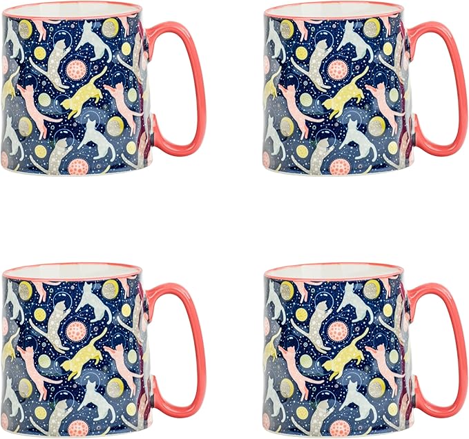 10 Strawberry Street Bella Mug, Cats in Space, Set of 4