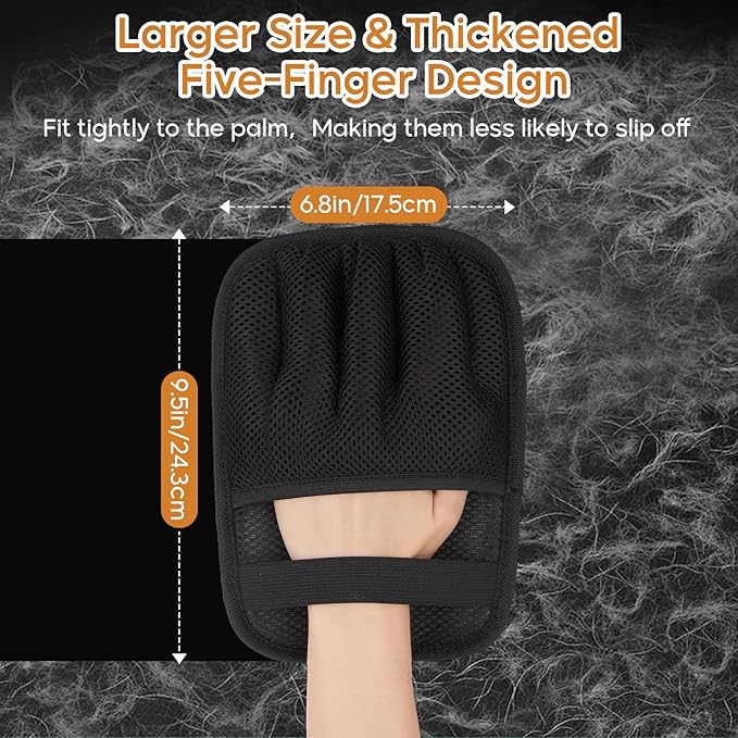 Pet Hair Removal Glove for Cats & Dogs 【2Pcs】, Upgraded Five-Finger Electrostatic Pet Hair Gloves, Reusable Magic Brush Pet Hair Remover Tool for Laundry, Couch, Carpet, Car Seat, Clothing