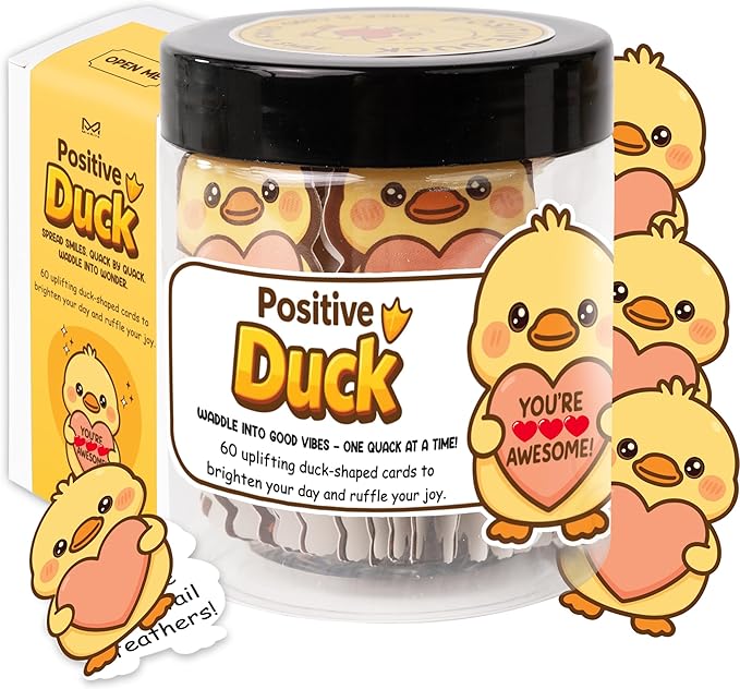 Miarita Positive Duck Jar – 60 Funny Emotional Uplifting Support Affirmation Cards, Fun Valentine’s Day Gifts for Her Women, White Elephant Gift For Women Men, Stress Relief Gifts, Duck Gifts,