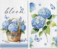 Hexagram Spring Kitchen Towels Sets of 2,Blue Flower Hand Towels for Bathroom 18x28 Inch, Spring Farmhouse Home Decorations