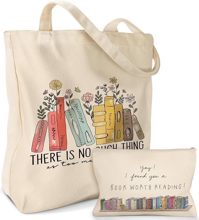 Miss Adola Aesthetic 2 Pack Canvas Tote Bag - with Makeup Zipper Pouch for Women Bag for Shopping, Gym, Travel, Vacation