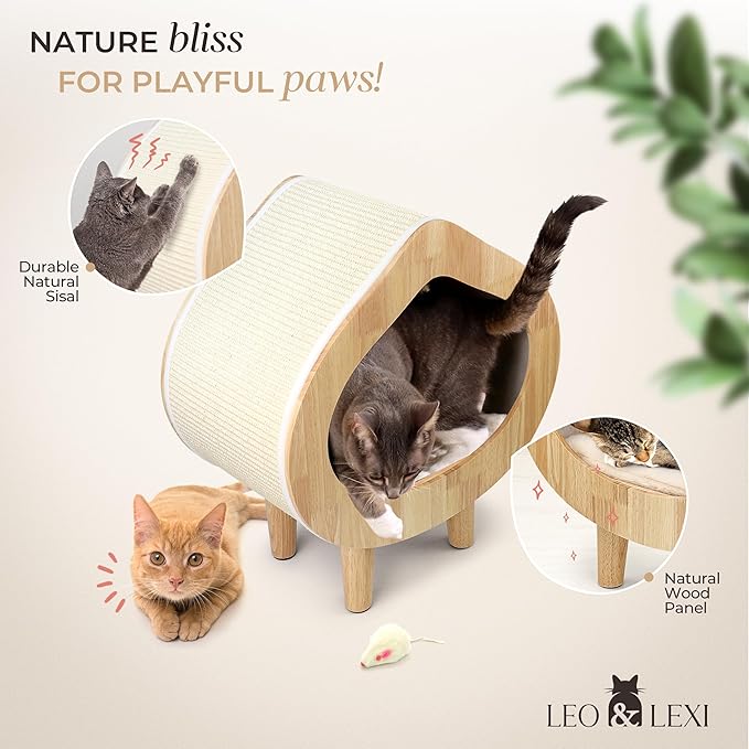 Unique Modern Cat Bed for Indoor Cats, House with Scratching Wall, Cozy Cave for Hideout, Cute Kitty Condo for Sleeping, Luxury Cat Beds & Furniture