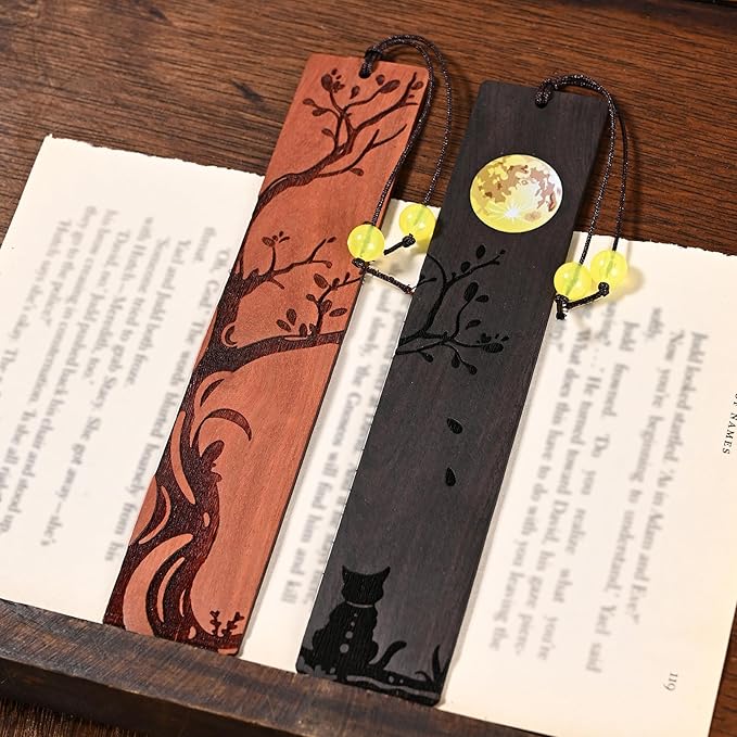 ZQZYMXQ 2Pcs Moon Cat Bookmark, 3D Fancy Bookmarks, Unique Bookmarks Black Cat Gifts (Moon Cat)