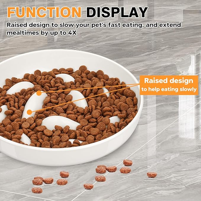 Cat Slow Feeder Bowl, Cat Food Bowl with Fish Pool Design, Healthy Eating Diet Pet Bowl, Interactive Puzzle Feeder Dish for Cats, Non-Slip Anti Gulping Cat Bowl for Dry and Wet Food