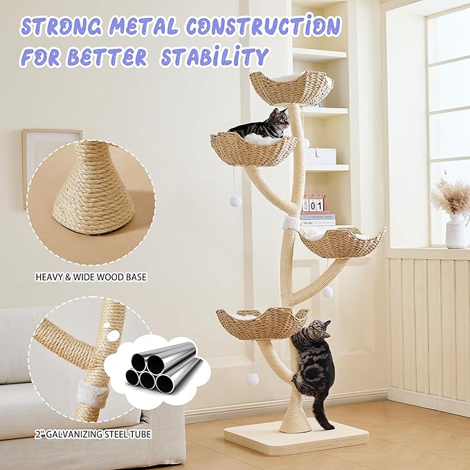 Modern Cat Tree 73" Tall, Scratching Tower for Multiple Small Large Cats with Scratching Post, Multi-Level Luxury Cat Condo