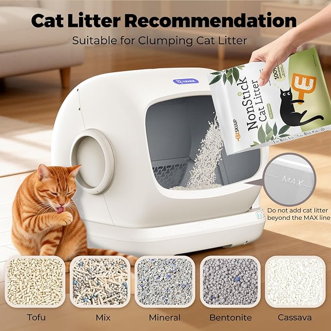 Self-Cleaning Cat Litter Box,106L XXXL Extra-Large Space Automatic Cat Litter Box for Large Cats, Open Top Automatic Cat Box Self Cleaning with APP, Safety Sensor, Anti-Pinch Patent