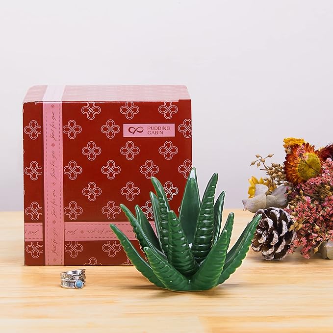 PUDDING CABIN Succulent Ring Holder, Ring Stand, Ring Display & Organizer, Cactus Aesthetic Preppy Room Decor, Birthday Gift for Women Friends, Christmas Green Room Decor