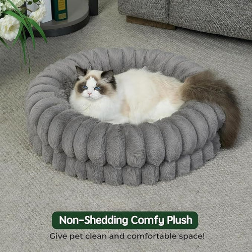 BALANCE Luxury Donut Dog Bed, 24 Inches Round Dog Beds for Small Dogs Washable, Orthopedic Calming Pet Bed for Puppy and Cats with Anti-Slip Bottom (Gray)