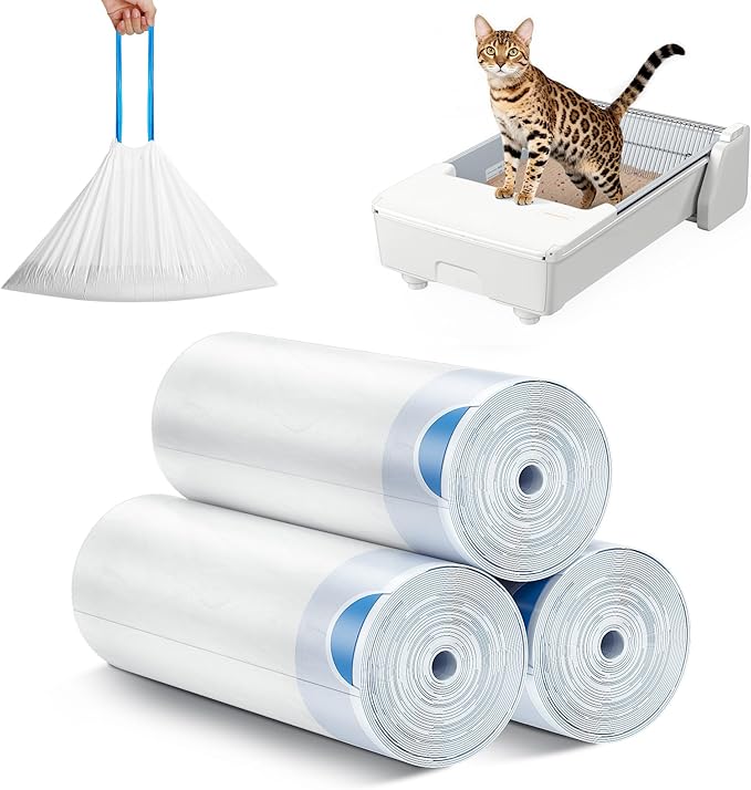 Meowant Cat Litter Box Liner for SC03, Heavy Duty Drawstring Trash Bags(60PCS) for MeoWant MW-SC03 Automatic Litter Box, Extra Thick Leakproof, 3 Rolls (20 Bags/Roll)