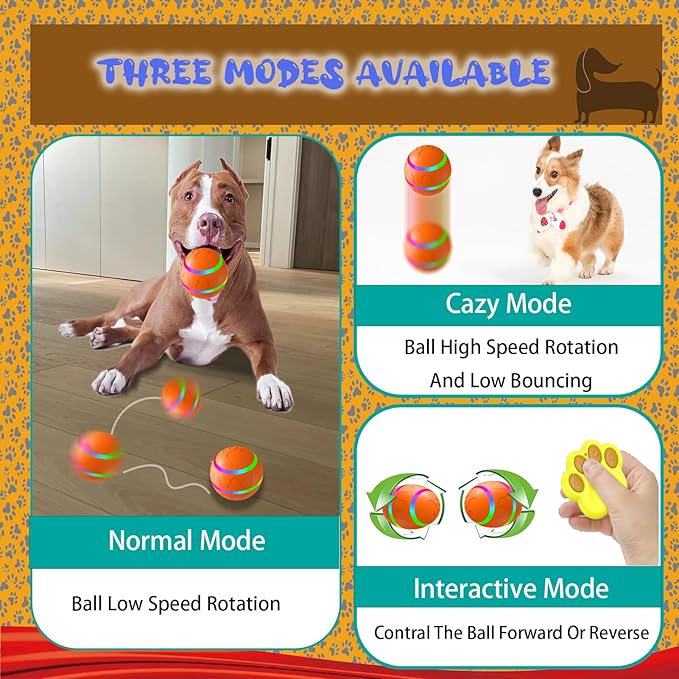 Smart Interactive Dog Toy Ball, Automatic Moving with Remote Controll,Rechargeable and Waterproof, Bouncing Rotating Toy for Medium Large Dogs,Two Gifts Squeaky&Chew Ball