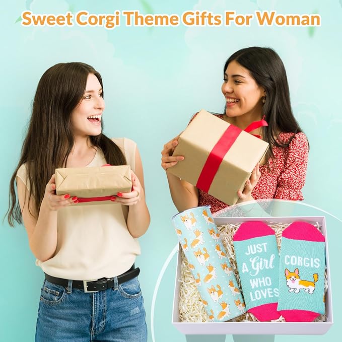 Funnymoom 2 Pack Corgi Gifts Set Skinny Tumbler 20 oz Travel Coffee Mug Novelty Cute Animals Socks, Christmas Birthday Party Gifts for Corgi Cute Dog Themed