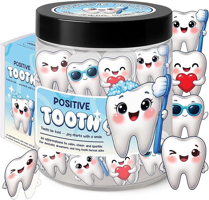 Miarita Positive Tooth Jar – 60 Affirmation Cards for Women, Kids, Teens & Coworkers, Dental Assistant Gifts For Dentists, Teacher Appreciation Gifts For Women, Birthday Gift for College Friend