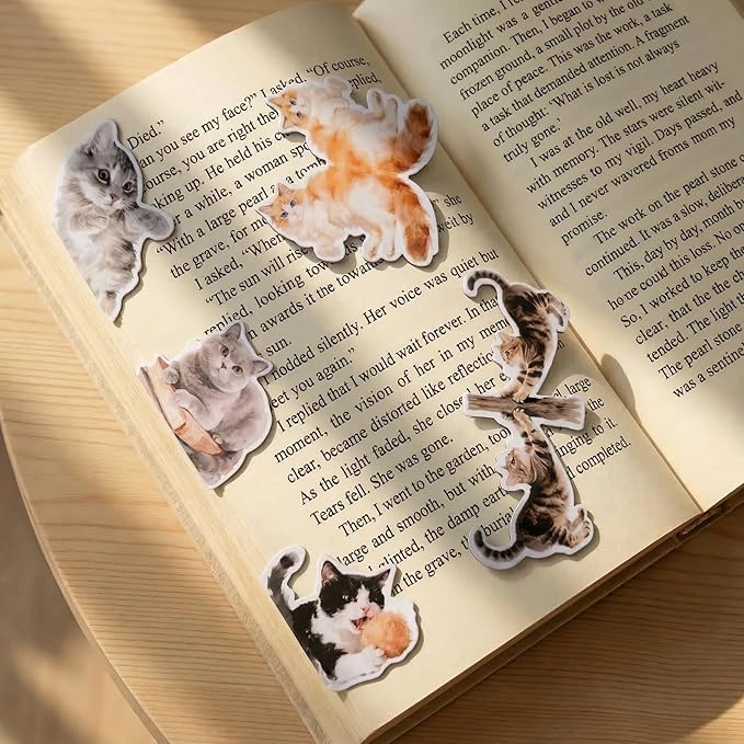Cats Magnetic Bookmarks Gifts - 15 Pcs Cute Funny Bookmark for Women Kids Cat Lovers Students Bookworms Birthday Graduation Gift Animals Magnet Page Clips School Office Reading Accessories