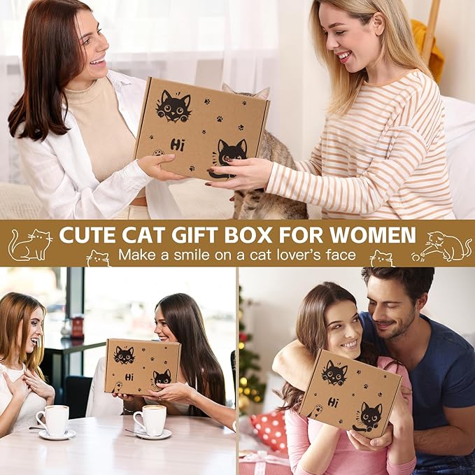 Cat Lover Gifts for Women, Cat Gifts for Women, Cat‘s Themed Gift for Christmas Mother's Day Birthdays, Funny Gift for Cats Lovers for Crazy Cats Lady Mom Daughters with Glass Cup Scented Candle Socks