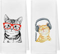 Kunlisa Cute Cat Towel Set - Decorative Kitchen Towels, Funny Cat Gifts (Set of 2 with Glasses)