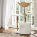 46-Inch Luxury Wooden Cat Tree Tower for Large Cats – Modern Real Branch Cat Condo with Spacious Basket, Sturdy Scratching Posts & Hanging Poms – Deluxe Indoor Cat Furniture