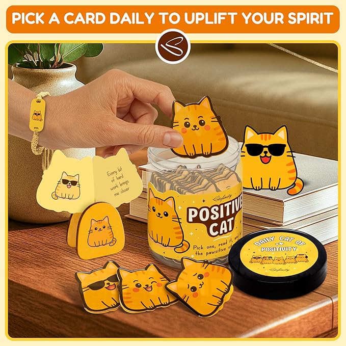 Stofinity 60 Positive Cat Affirmation Cards - Funny Cat Gifts For Women Birthday, Christmas Gifts For People Who Love Cats, Anxiety & Stress Relief Gift For Desk Decor