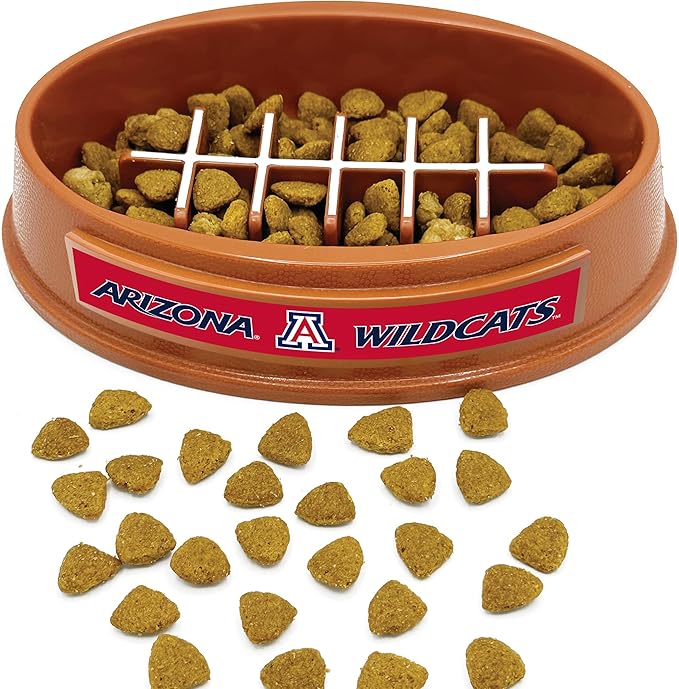 NCAA Super-Bowl Slow Feeder Dog Bowl. Football Design Slow Feeding Cat Bowl for Healthy Digestion. Non-Slip Pet Bowl for Large & Small Dogs & Cats (Arizona Wildcats)