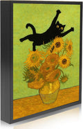 Madewell Living Van Gogh-Style Cat Art - Funny Black Cat in Sunflowers Print, Framed Wall Art (11x14 inch) - Ready to Hang, Waterproof Living Room & Bedroom Decor