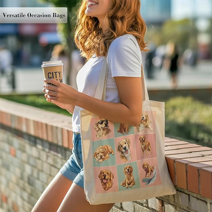 Pets Lover Gifts Tote Bag for Women, Dogs Cats Bee Aesthetic Canvas Bag with Inner Pocket