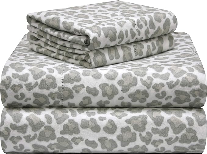 Pointehaven 180 GSM Velvet Feel Luxury 100% Cotton Printed Flannel Sheet Set, Full, Leopard - Warm & Cozy - Pre-Shrunk -Deep Pockets - Elastic All Around-Comfy Double Brushed -