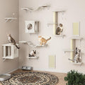 10 Pcs Cat Wall Shelves Set, Wall-Mounted Climber with Cat House, Scratching Post, Bridge, Hammock, Space-Saving Play Furniture, Beige