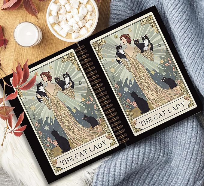 KDHTY Vintage Cat Tarot NotebookJournal,Gothic Black Cat Journal Notebook,Gothic Office Supplies Gifts for Women,Witchy Cats Gifts for Cat Lovers,5.5 x 8.3