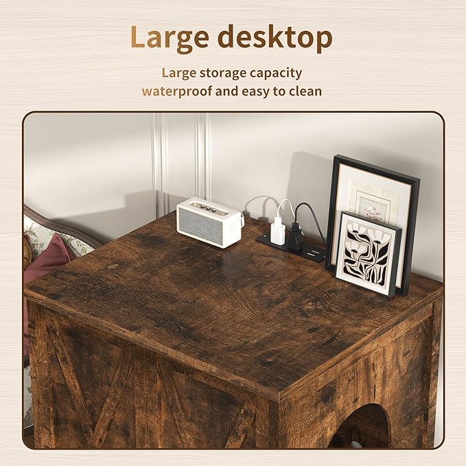 Hey-brother Enclosure for Self Cleaning Cat Litter Box, Large Hidden Litter Box Furniture with Charging Station, Suitable for Automatic Cats Litter Boxes and Robot, Vintage, Rustic Brown JCLB004SR