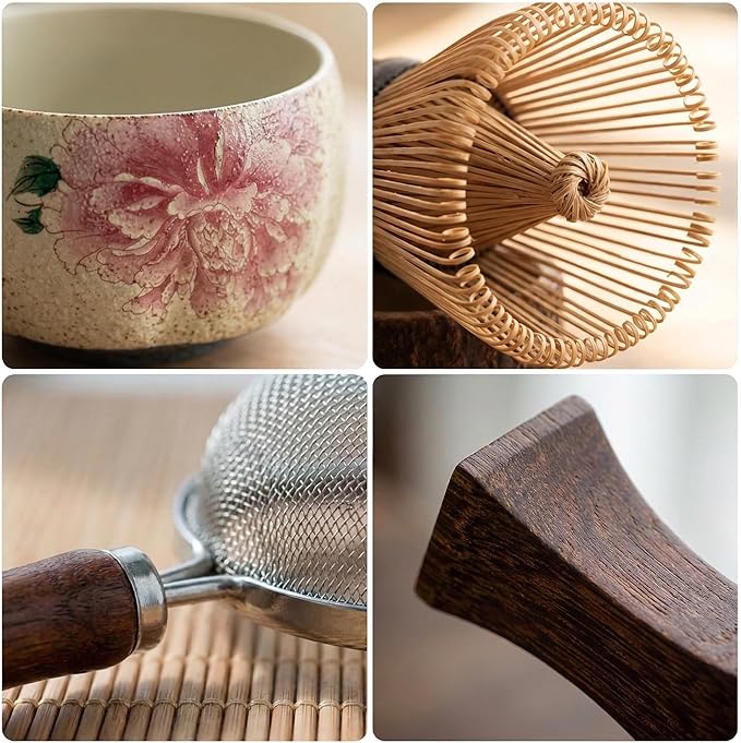 Matcha Whisk Set, 7-Piece Matcha Kit with Ceramic Bowl, Bamboo Whisk, Scoop, Sifter, Holder & Bamboo Mat – Premium Matcha Tea Set for Beginners & Matcha Lovers, Gift Ready