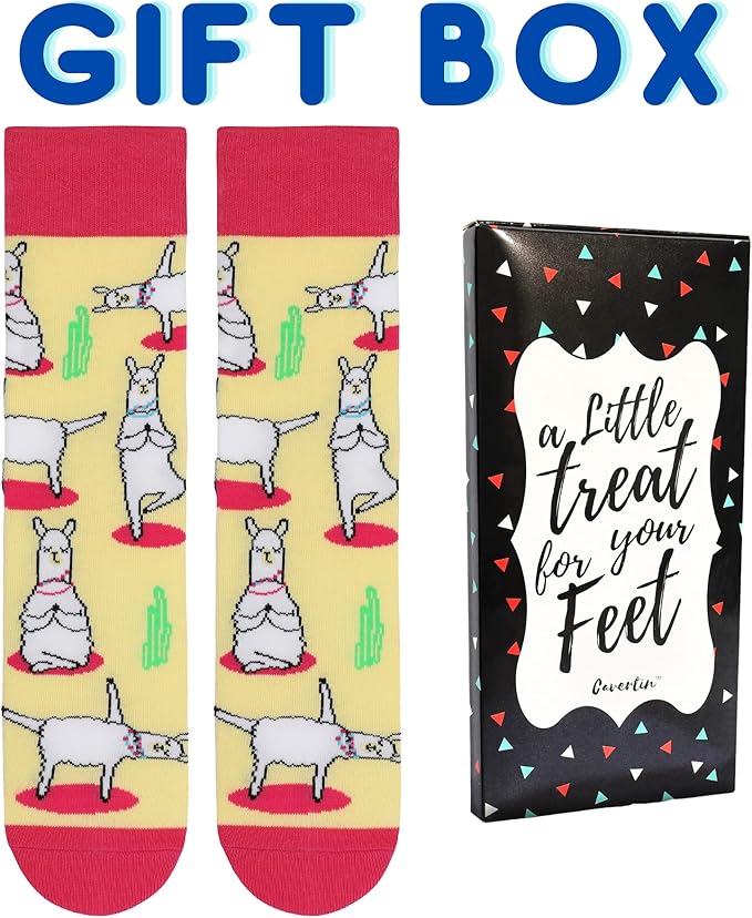 Cavertin Women's Novelty Socks with Gift Box Cat Lover Dog Mom Book Lover Cat Mom Llama Unicorn Sloth Corgi