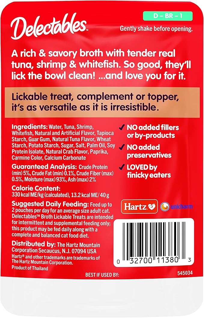 Delectables Hartz Savory Broths Variety Lickable Wet Cat Treats,(Pack of 24)