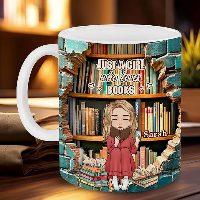 Personalized Book Lover Gifts - Book Lovers Gift For Bookworm, Readers, Librarians, Bookish - Hole In A Wall Mug Custom Avatar - Bookish Gift For Friends, Women, Her