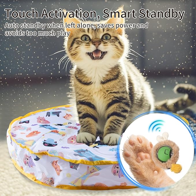 Interactive Cat Toys Fast Rolling Ball in Play Pouch, Motion Activate Chirping Cat Toy Hide and Seek Mouse Catching Game, 28 Inch Play Pouch for Cats