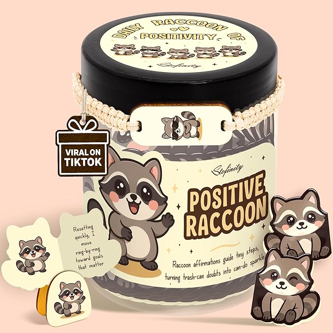 Stofinity Cute Raccoon Gifts For Women - Emotional Support Raccoon Affirmation Cards For Birthday, Christmas, Back To School Gift For Students, College Care Package For Teen Girl Gifts Trendy Stuff
