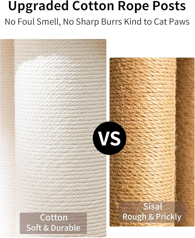 Cat Tree for Large Cats, Modern Senior Friendly Cat Tower with Wide Shelves, Cotton Scratching Posts, Super Sturdy Base, Cozy Perches, and Interactive Toys for Indoor Kittens, 37.4'' Cream.